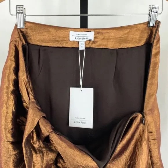 & other stories Draped Metallic Satin Mini Skirt Sz 6 - Picture 7 of 11